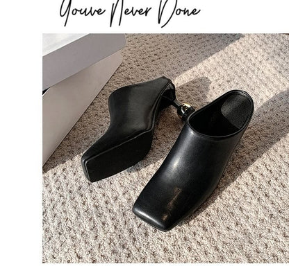 Mules Plain Heel Toe Leather High Faux Square