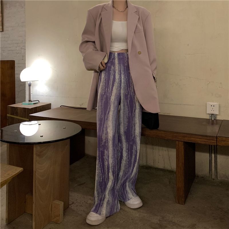 Pants Patterned Wide Pleated Print Rise Leg High