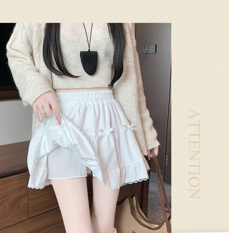 Elastic Waist Plain Bow Ruffle Mini A-Line Skirt
