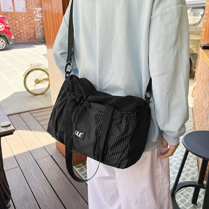 Sample Plaid Panel Drawstring Buckled Crossbody Bag