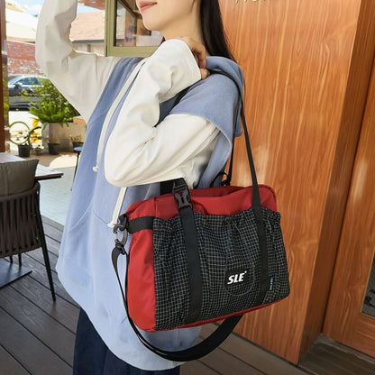 Sample Plaid Panel Drawstring Buckled Crossbody Bag
