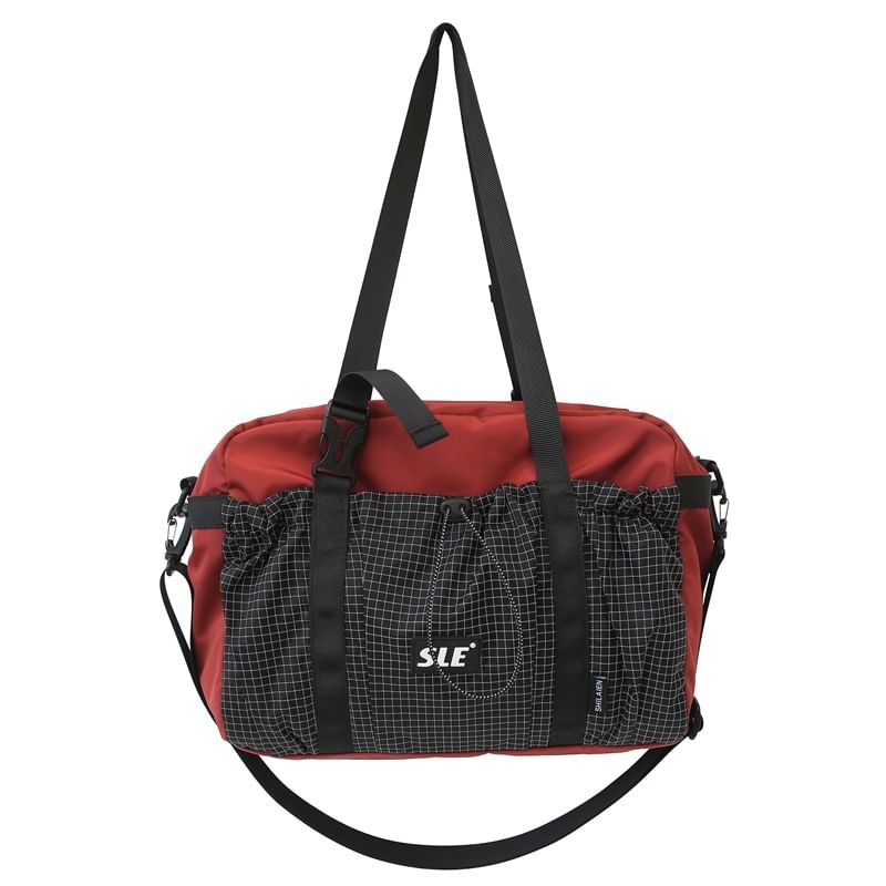 Sample Plaid Panel Drawstring Buckled Crossbody Bag