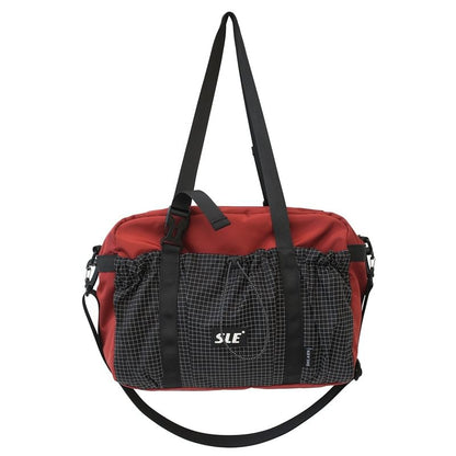 Sample Plaid Panel Drawstring Buckled Crossbody Bag