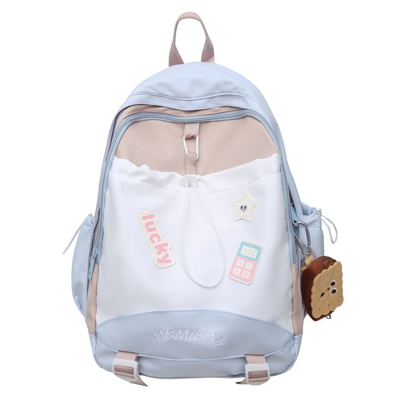 Sample Color Block Letter Embroidered Drawstring Backpack