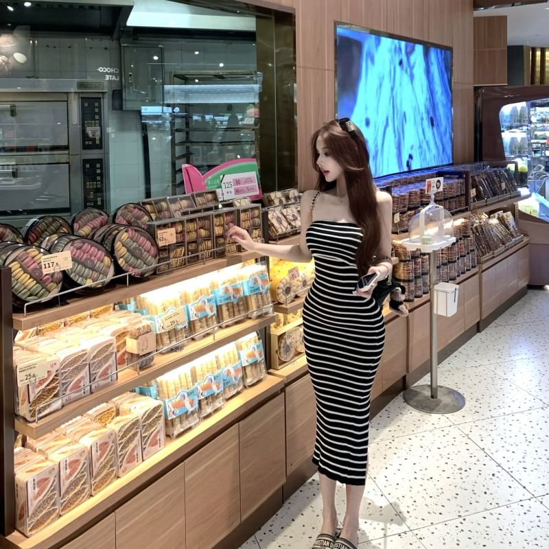 Wholesale Sample Striped Midi Sheath Tube Dress