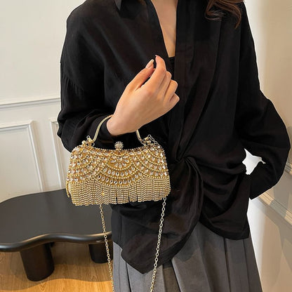 Sample Rhinestone Tasseled Chain Crossbody Bag
