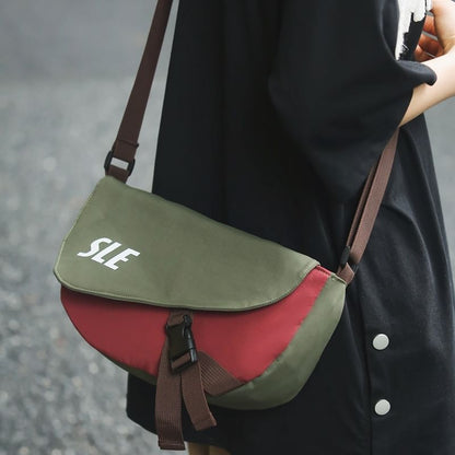 Sample Lettering Two-Tone Buckled Flap Crossbody Bag
