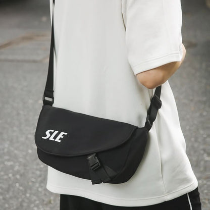 Sample Lettering Two-Tone Buckled Flap Crossbody Bag