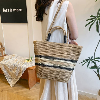 Sample Striped Top Handle Woven Crossbody Bag
