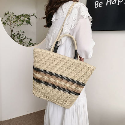 Sample Striped Top Handle Woven Crossbody Bag