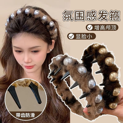Fluffy Headband Faux Pearl