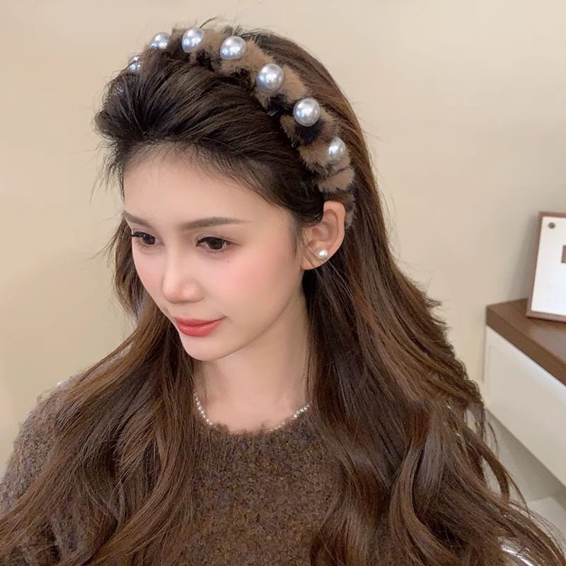 Fluffy Headband Faux Pearl
