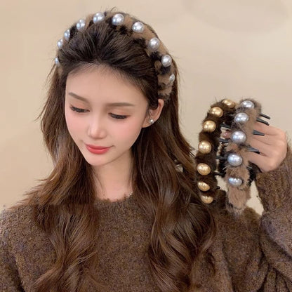 Fluffy Headband Faux Pearl