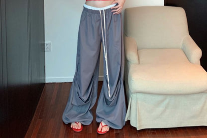 Lettering Print Crop Camisole Top / Drawstring Waist Contrast Trim Wide Leg Pants