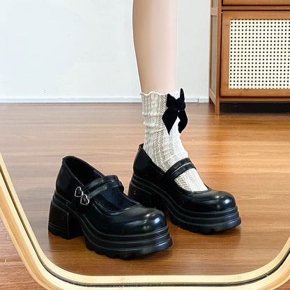 Jane Double Mary Heart Genuine Buckled Leather Platform Strap