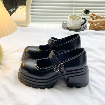 Jane Double Mary Heart Genuine Buckled Leather Platform Strap