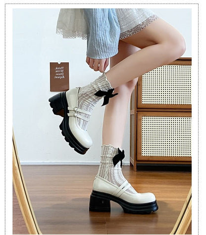 Jane Double Mary Heart Genuine Buckled Leather Platform Strap
