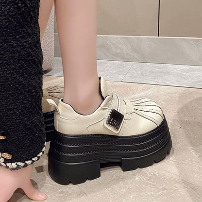 Leather Shoes Adhesive Strap Platform Faux