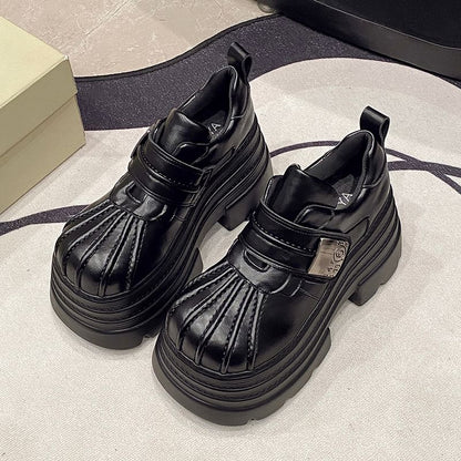 Leather Shoes Adhesive Strap Platform Faux