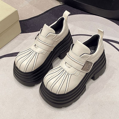 Leather Shoes Adhesive Strap Platform Faux