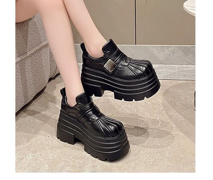 Leather Shoes Adhesive Strap Platform Faux