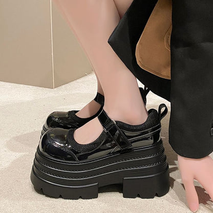 Mary Shoes Strap Platform Jane Adhesive Faux Leather