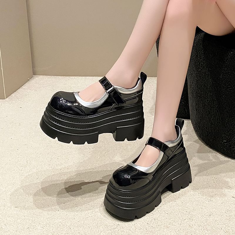 Mary Shoes Strap Platform Jane Adhesive Faux Leather