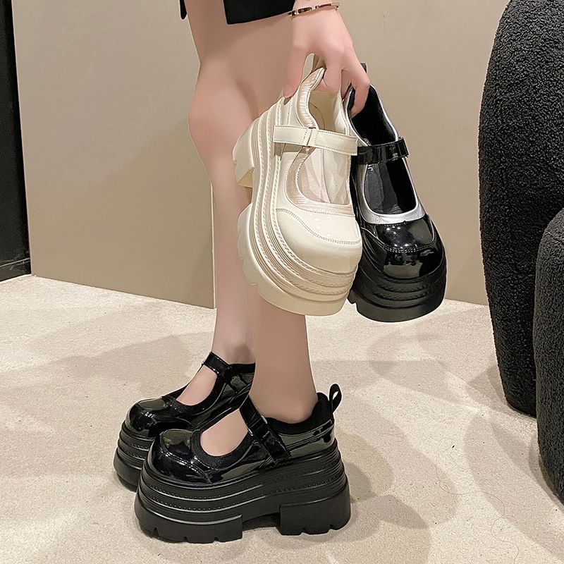 Mary Shoes Strap Platform Jane Adhesive Faux Leather