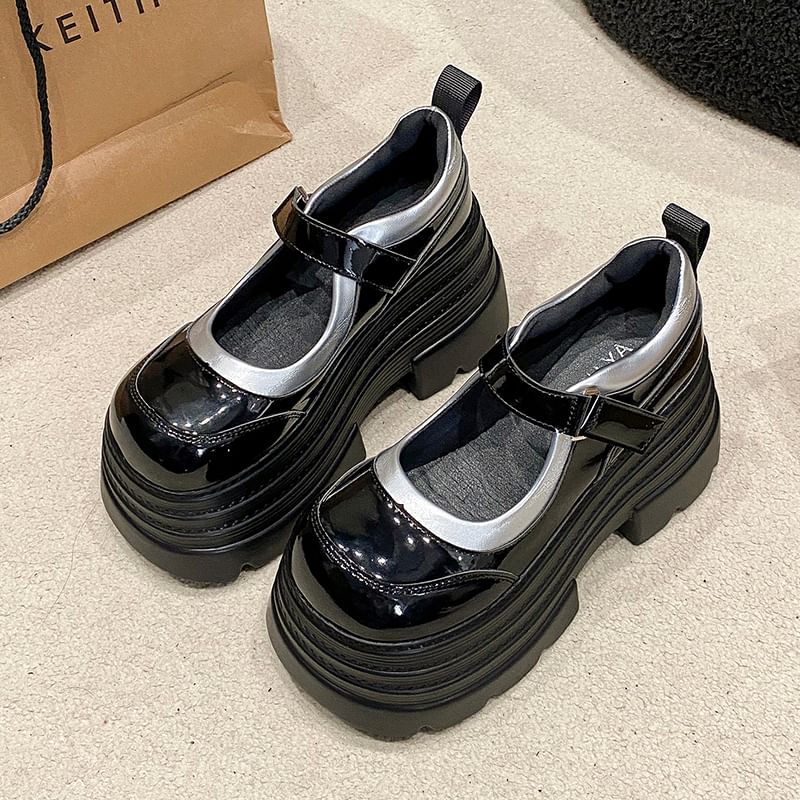 Mary Shoes Strap Platform Jane Adhesive Faux Leather