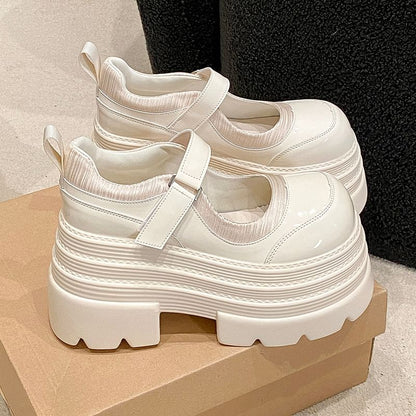 Mary Shoes Strap Platform Jane Adhesive Faux Leather