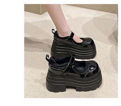 Mary Shoes Strap Platform Jane Adhesive Faux Leather