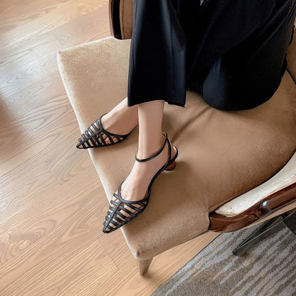Pointy Round Heel Woven Sandals