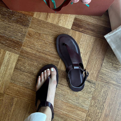 Genuine Sandals Leather Thong Slingback Plain