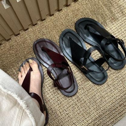 Genuine Sandals Leather Thong Slingback Plain