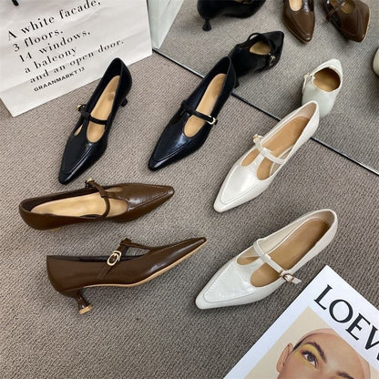 Pyramid Heel T Strap Pointed Mary Jane Shoes