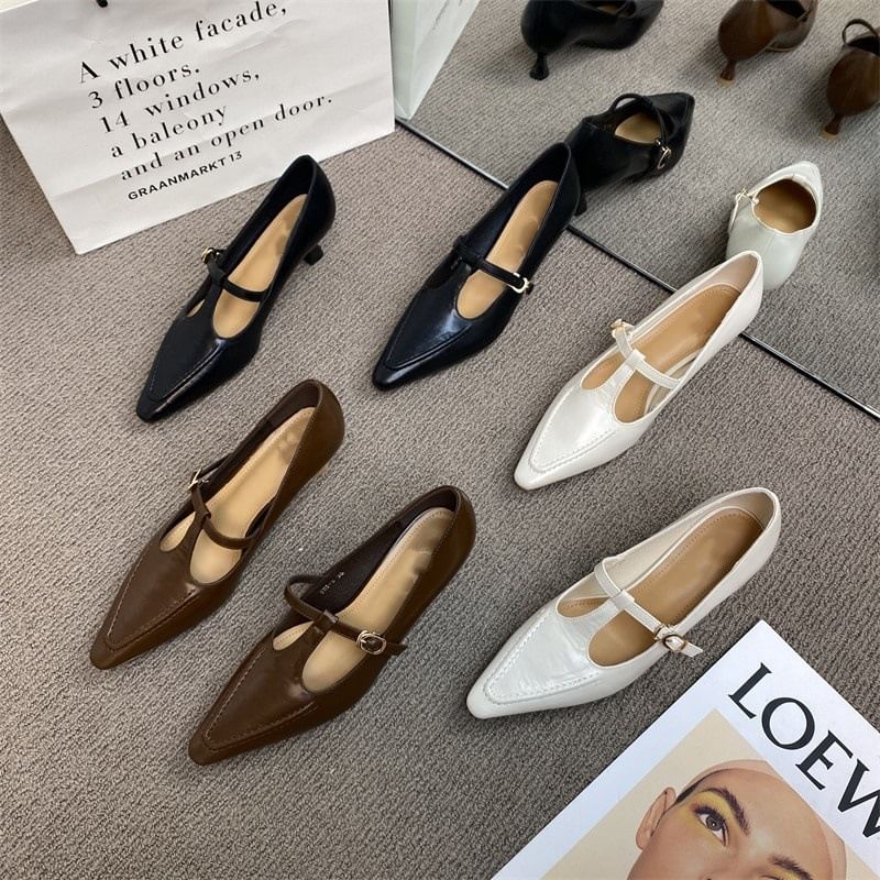 Pyramid Heel T Strap Pointed Mary Jane Shoes