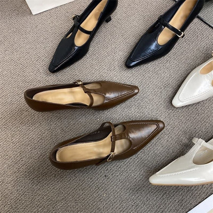 Pyramid Heel T Strap Pointed Mary Jane Shoes