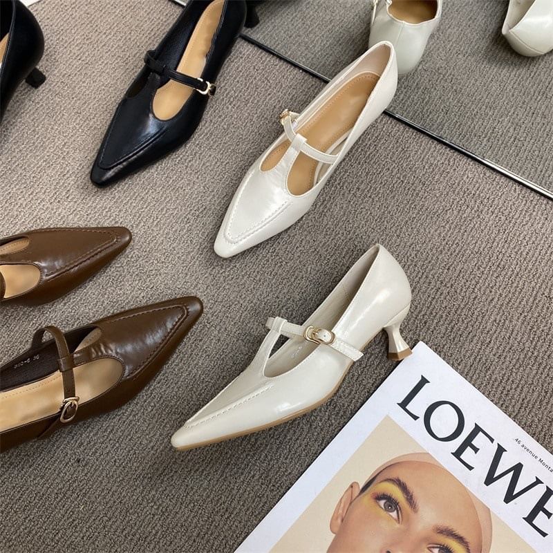 Pyramid Heel T Strap Pointed Mary Jane Shoes