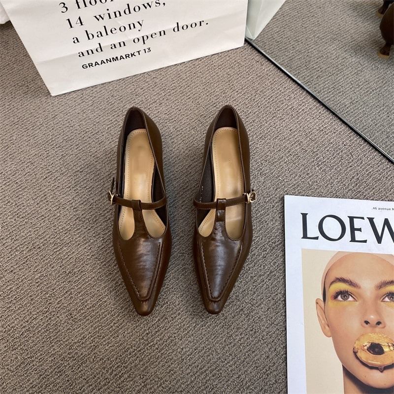 Pyramid Heel T Strap Pointed Mary Jane Shoes