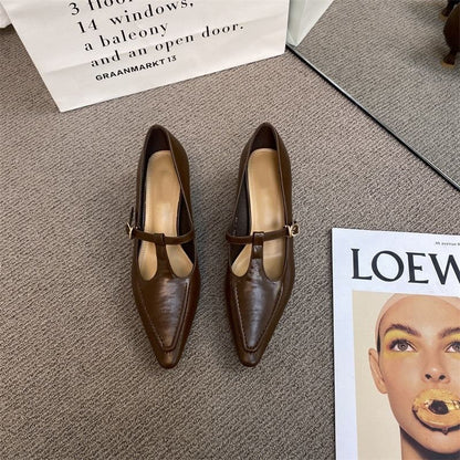 Pyramid Heel T Strap Pointed Mary Jane Shoes