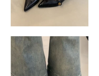 Low Heel Pointed Mary Jane Pumps