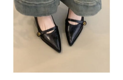 Low Heel Pointed Mary Jane Pumps