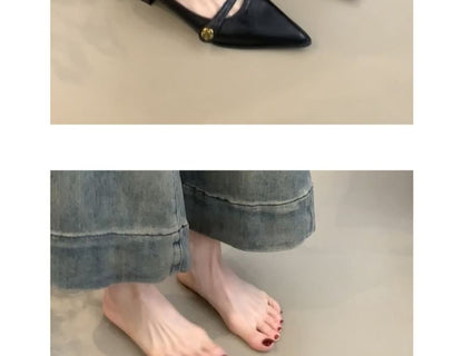 Low Heel Pointed Mary Jane Pumps