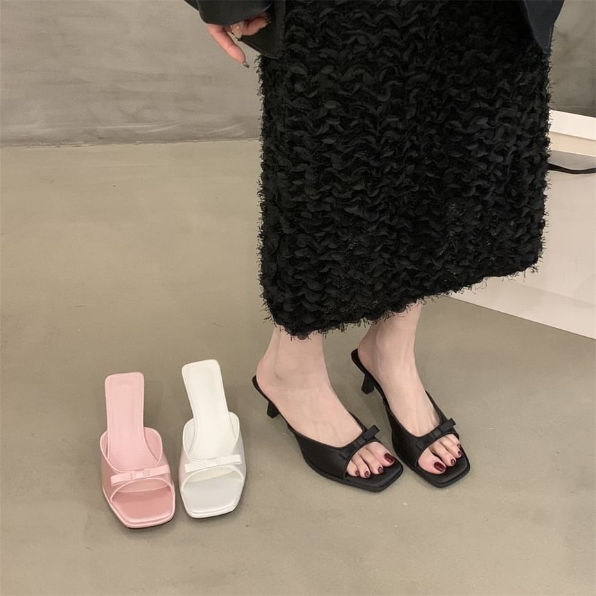 Kitten Heel Square Toe Slide Sandals