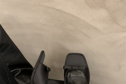 Kitten Heel Square Toe Slide Sandals