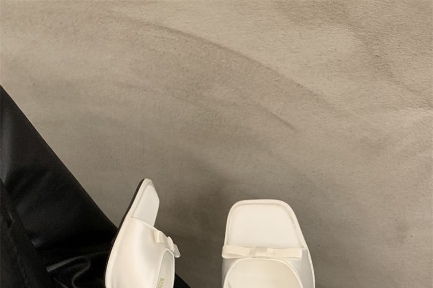 Kitten Heel Square Toe Slide Sandals