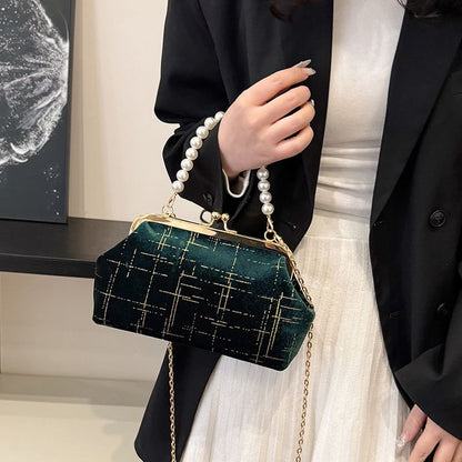 Sample Chain Strap Kiss Lock Velvet Crossbody Bag