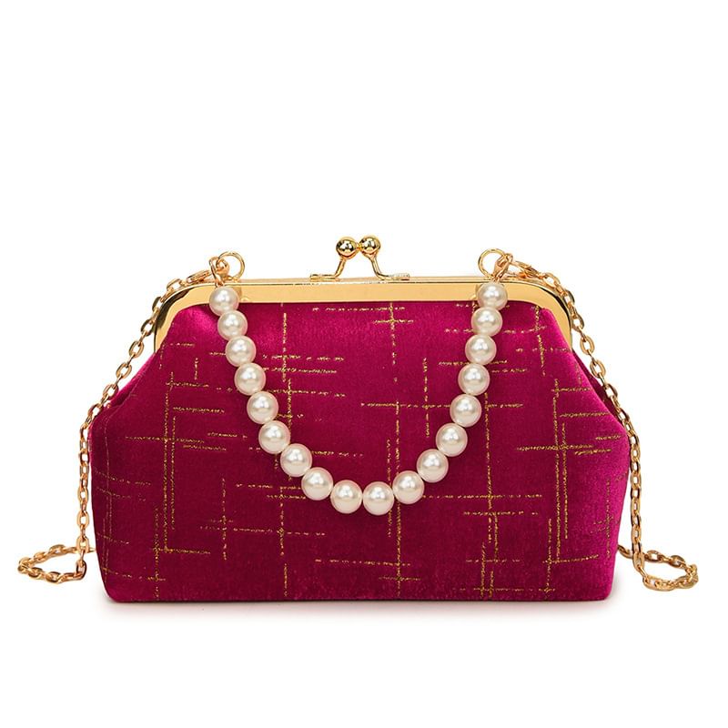 Sample Chain Strap Kiss Lock Velvet Crossbody Bag