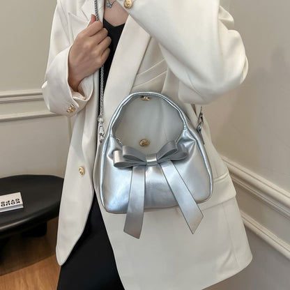 Sample Chain Strap Plain Bow Accent Faux Leather Crossbody Bag