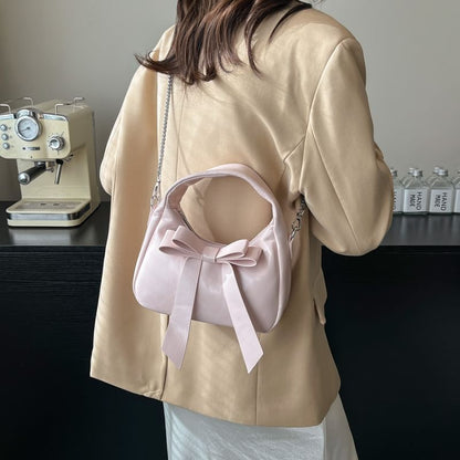 Sample Chain Strap Plain Bow Accent Faux Leather Crossbody Bag